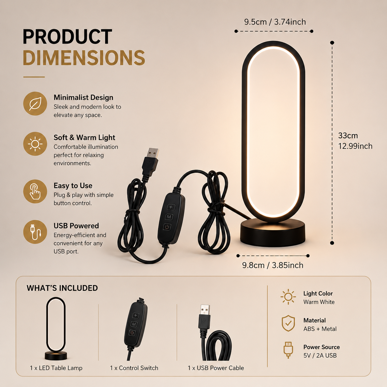 1PC Lamp Bedroom Ring Lamp Living Room Three-color Dimming Bedside Lamp LED