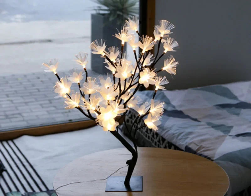 24 LED Table Lamp USB Power Fairy Flower Tree Night Light Bedroom Bedside Living Room Desktop Decoration Desk Lamp Night Lights