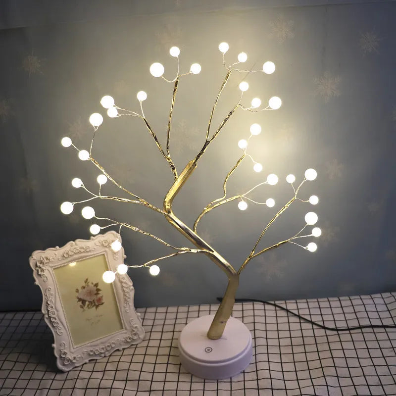 24 LED Table Lamp USB Power Fairy Flower Tree Night Light Bedroom Bedside Living Room Desktop Decoration Desk Lamp Night Lights