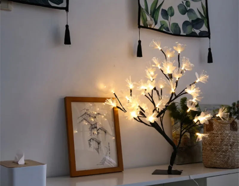 24 LED Table Lamp USB Power Fairy Flower Tree Night Light Bedroom Bedside Living Room Desktop Decoration Desk Lamp Night Lights
