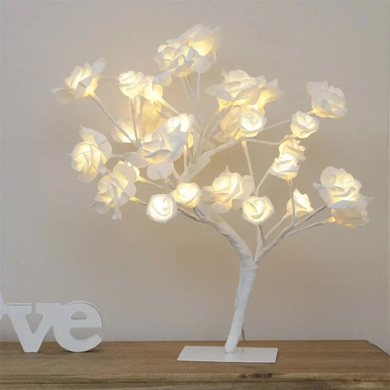 24 LED Table Lamp USB Power Fairy Flower Tree Night Light Bedroom Bedside Living Room Desktop Decoration Desk Lamp Night Lights