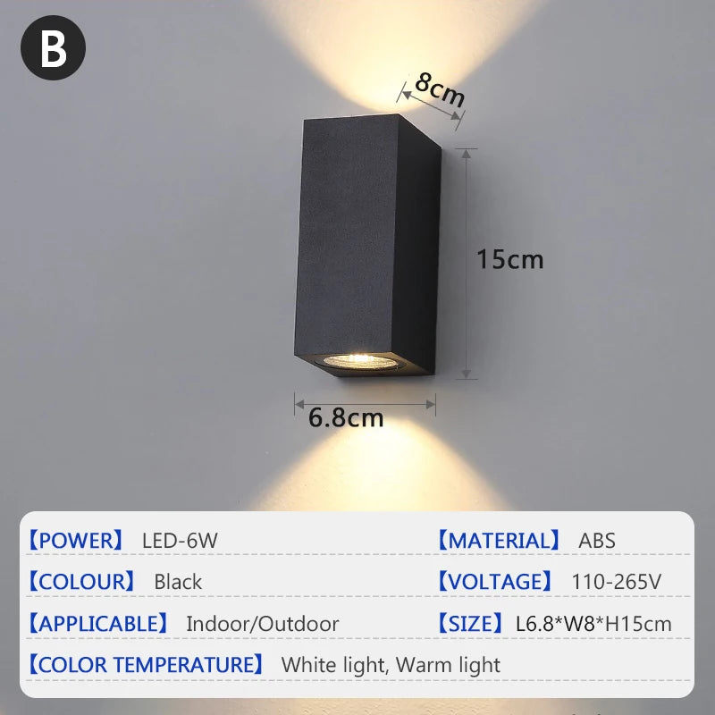 Waterproof LED Outdoor Wall Lamp IP65 Upper Lower Lighting Porch Garden Lamp