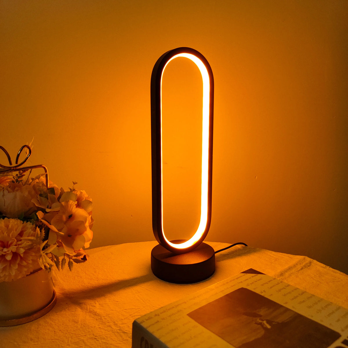 1PC Lamp Bedroom Ring Lamp Living Room Three-color Dimming Bedside Lamp LED