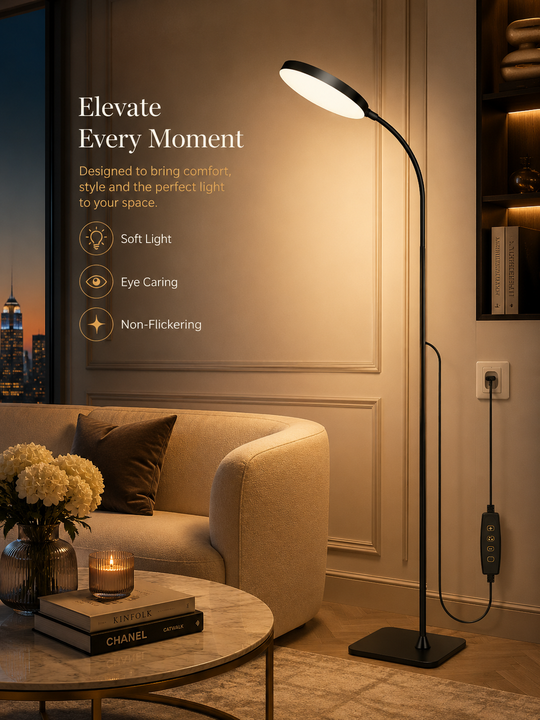 LED Floor Lamp Changeable Reading Lamp with Flexible Gooseneck Dimmable Table or Floor Standing Task Light for Indoor Room