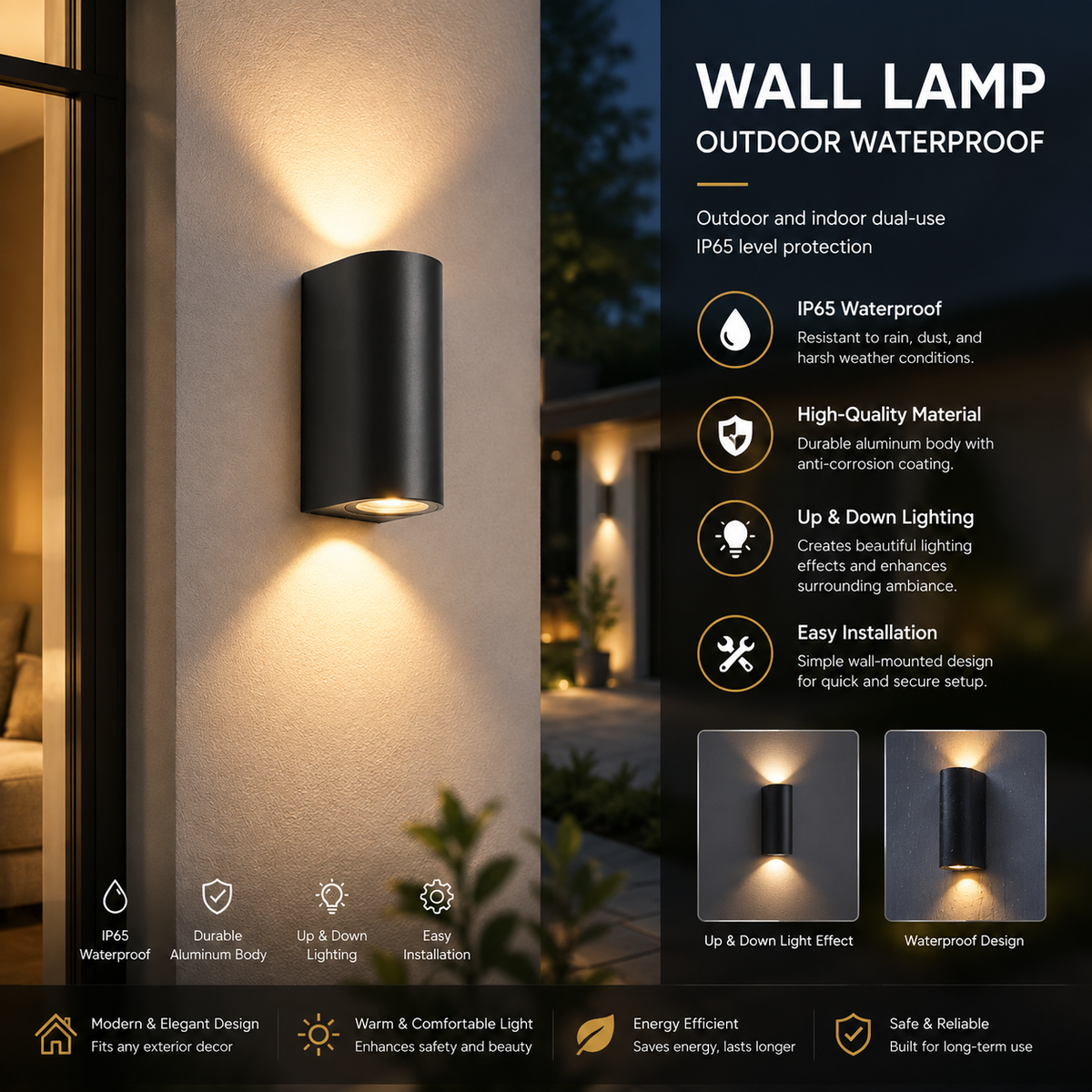 Waterproof LED Outdoor Wall Lamp IP65 Upper Lower Lighting Porch Garden Lamp
