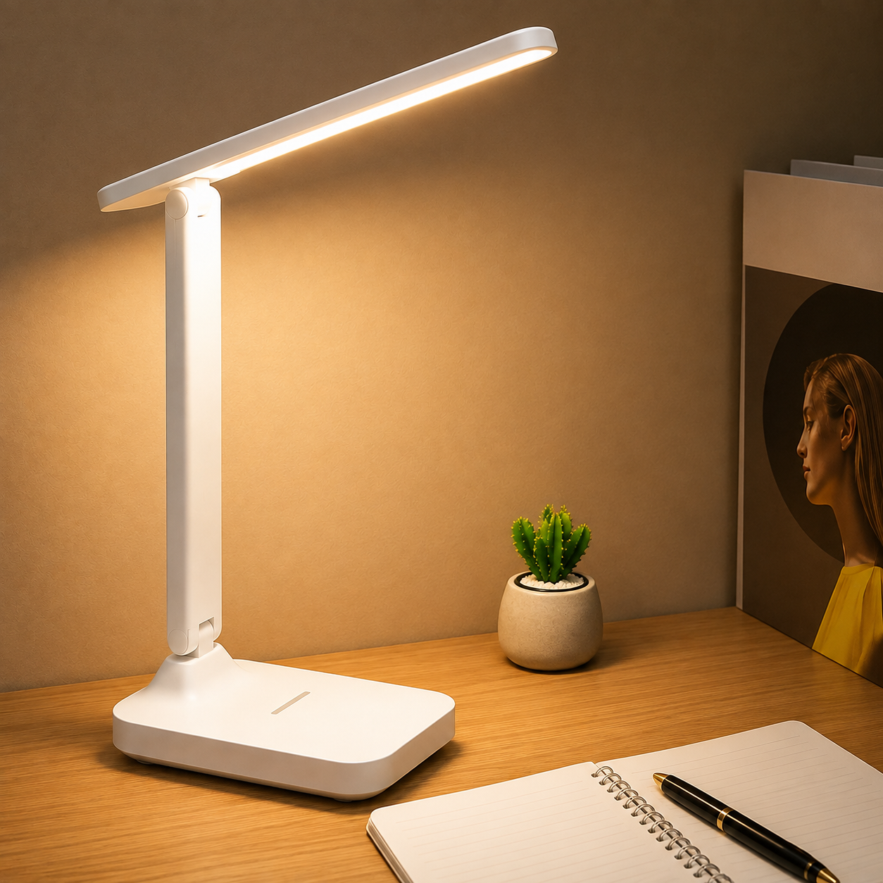 Folding Desk Lamp, USB Touch Control Dimmable Night Light, LED USB Rechargeable Desk Lamp for Student Dormitory Reading and Bedr