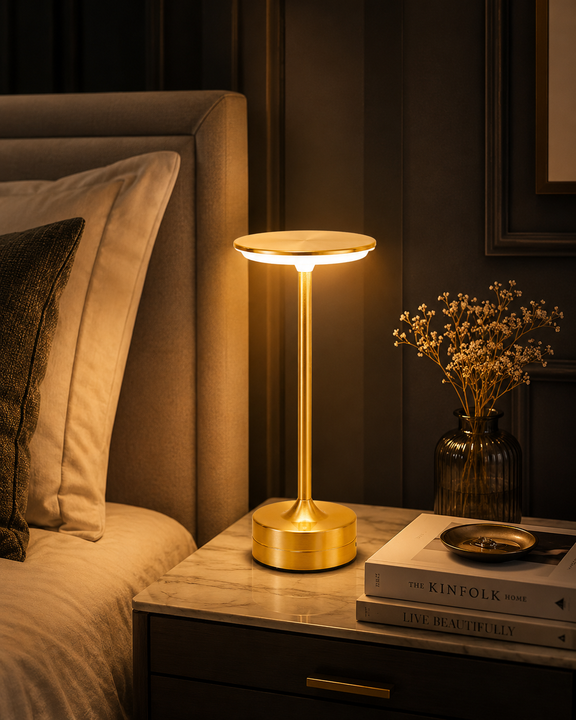 LED Table Lamp Touch Sensor Night Light USB Rechargeable Portable Bedroom Night Light Wireless Reading Lamp Restaurant Hotel Bar