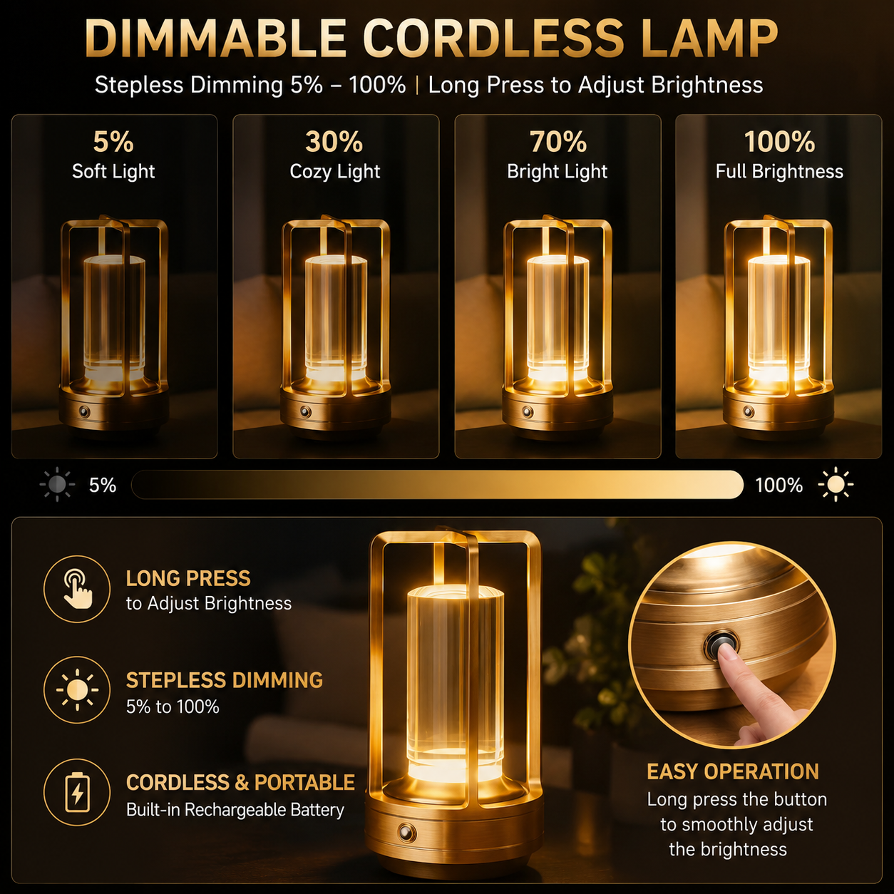 Nightlight Rechargeable Led Cordless Table Lamp Desk Lamps