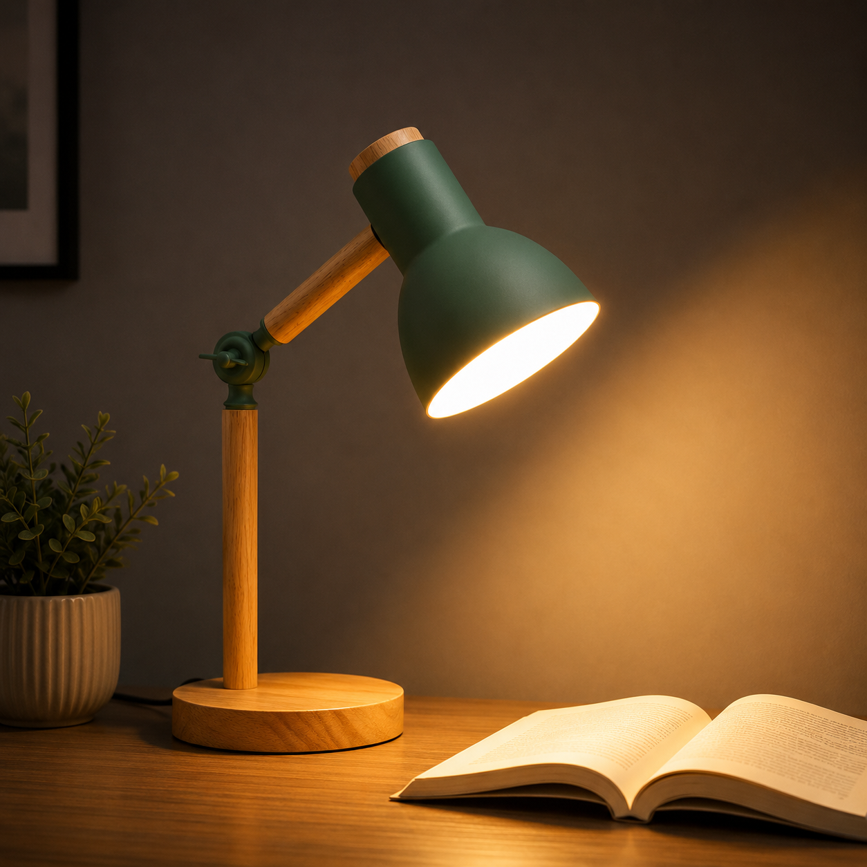 Creative Nordic Table Lamp Wooden Art LED Turn Head Simple Bedside Desk
