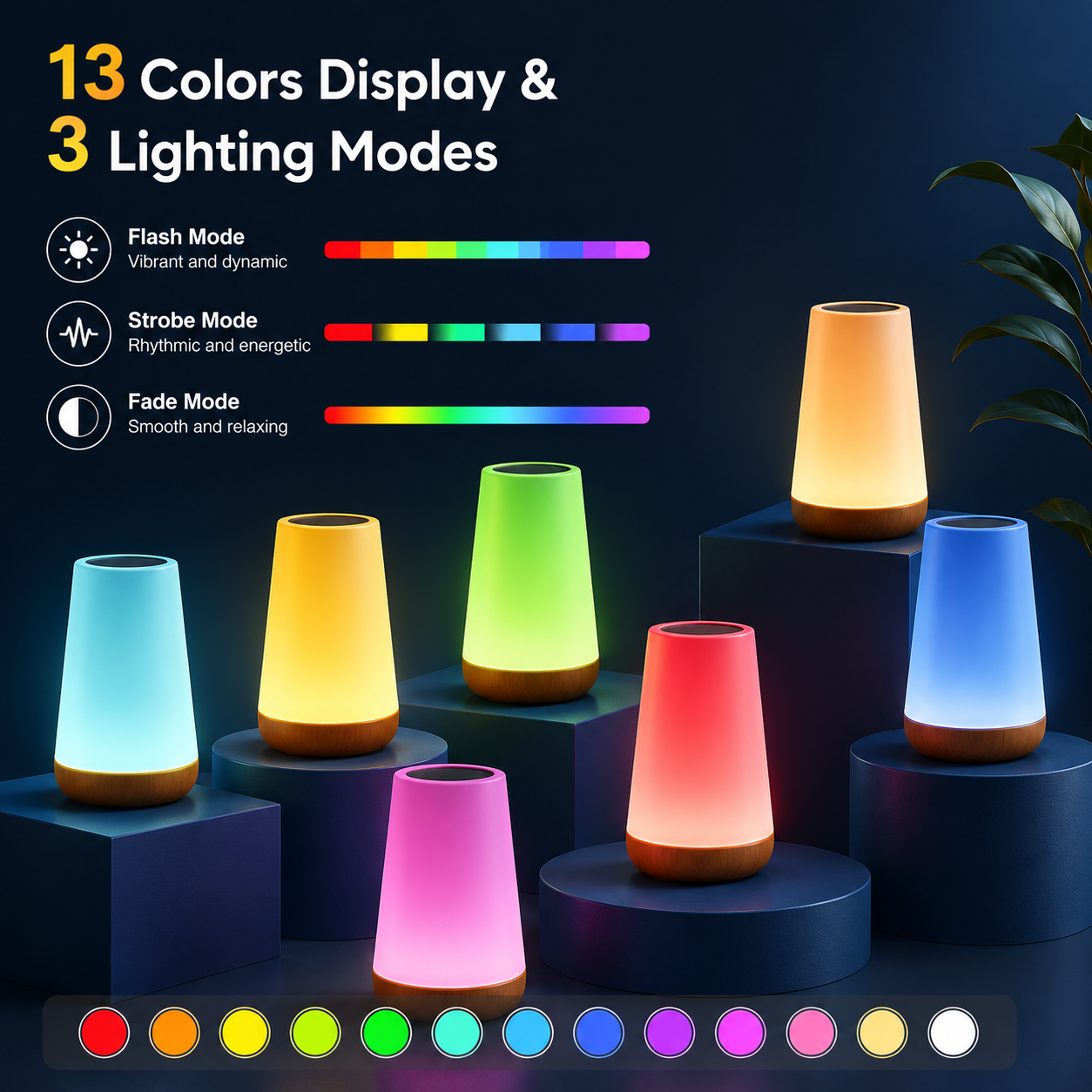13 Color Changing Night Light Touch USB Rechargeable Lamp with Remote Control