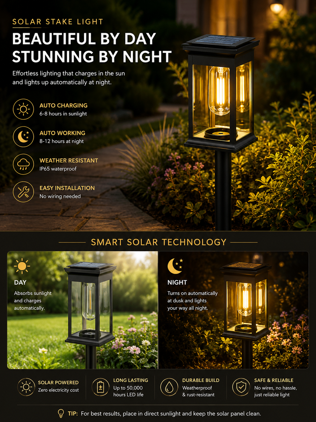 Waterproof Bright Solar Pathway Lights Energy Efficient LED Landscape Lamps for Yard Garden Walkway Driveway Night Illumination