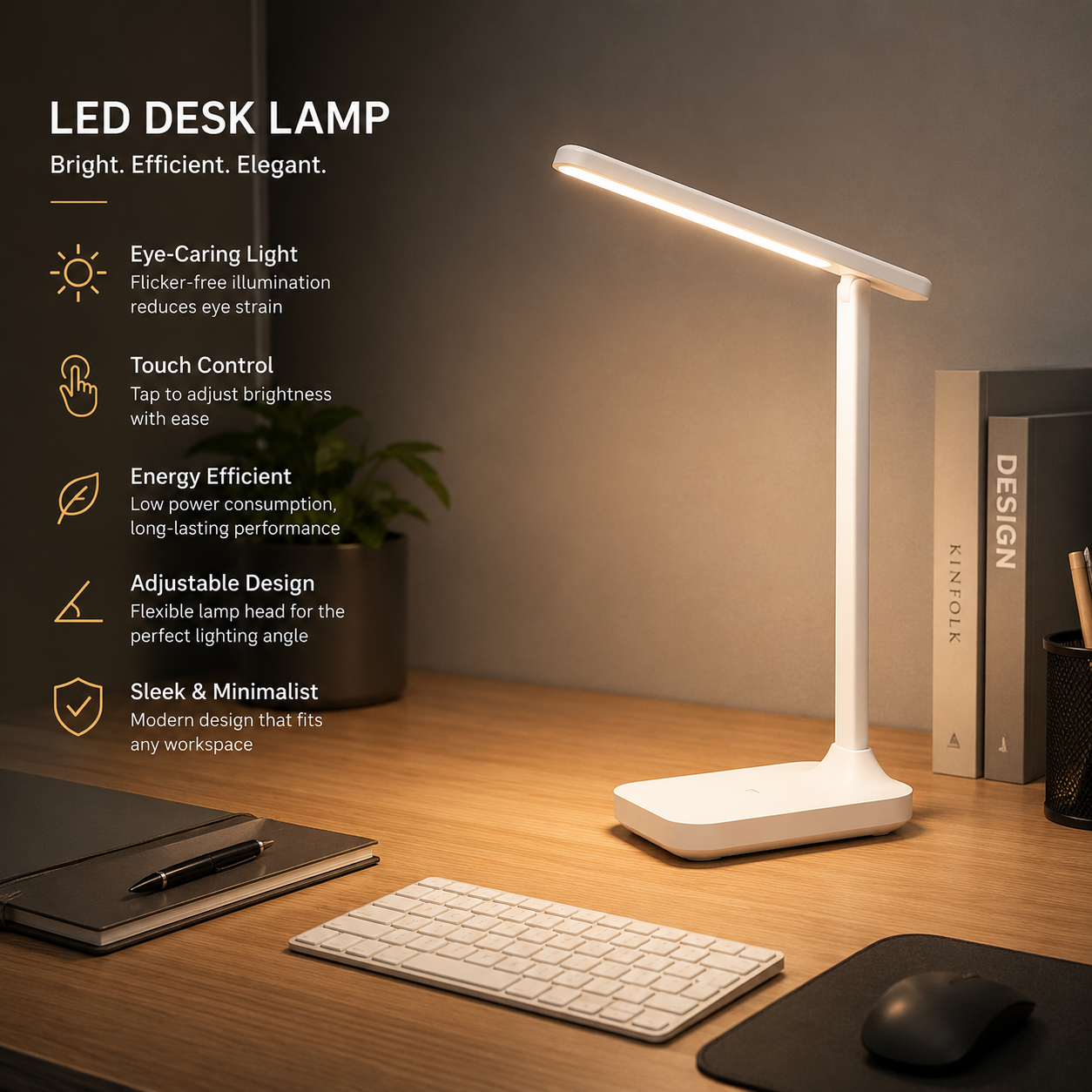 Folding Desk Lamp, USB Touch Control Dimmable Night Light, LED USB Rechargeable Desk Lamp for Student Dormitory Reading and Bedr