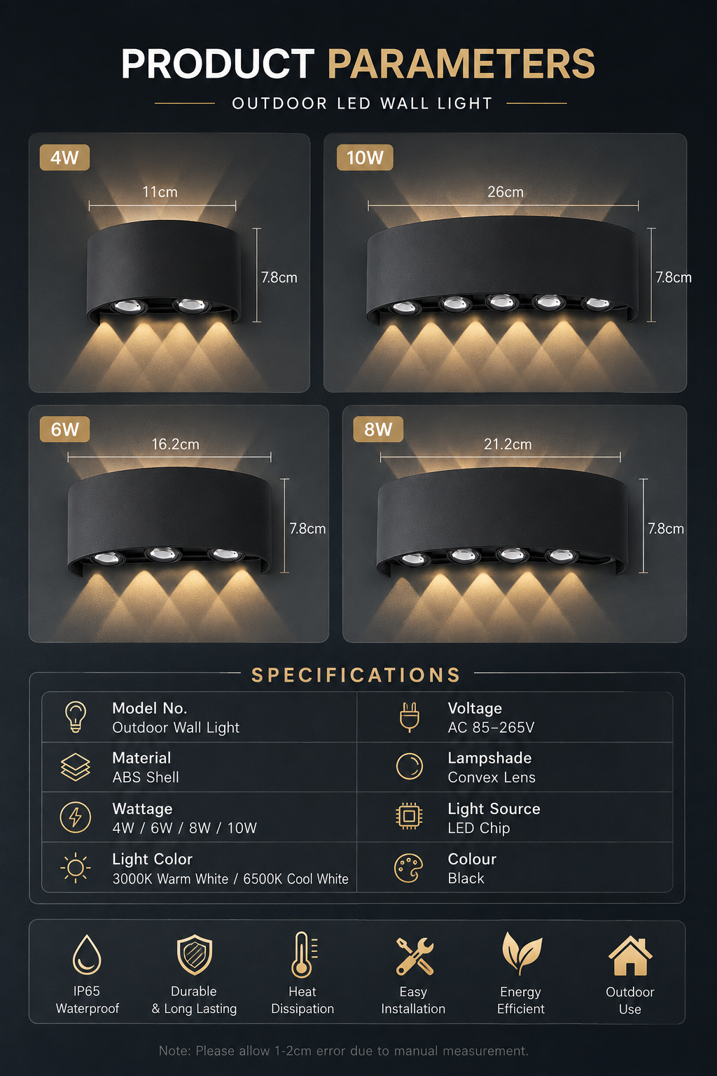 LED Wall Lamp 4/6/8/10 Outdoor Wall Lamps Up And Down