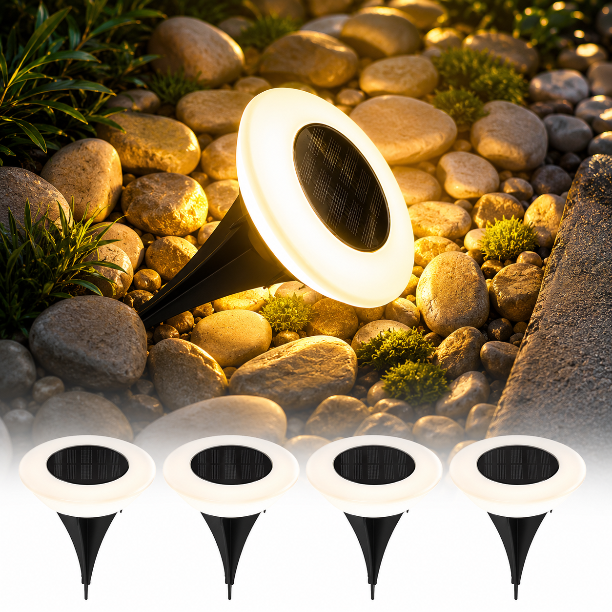 4 PCs Pack Solar Ground Lights,14LED Waterproof Outdoor Landscape Light, LED Lawn Lamp, for Garden Pathway Yard Deck Camping Decor