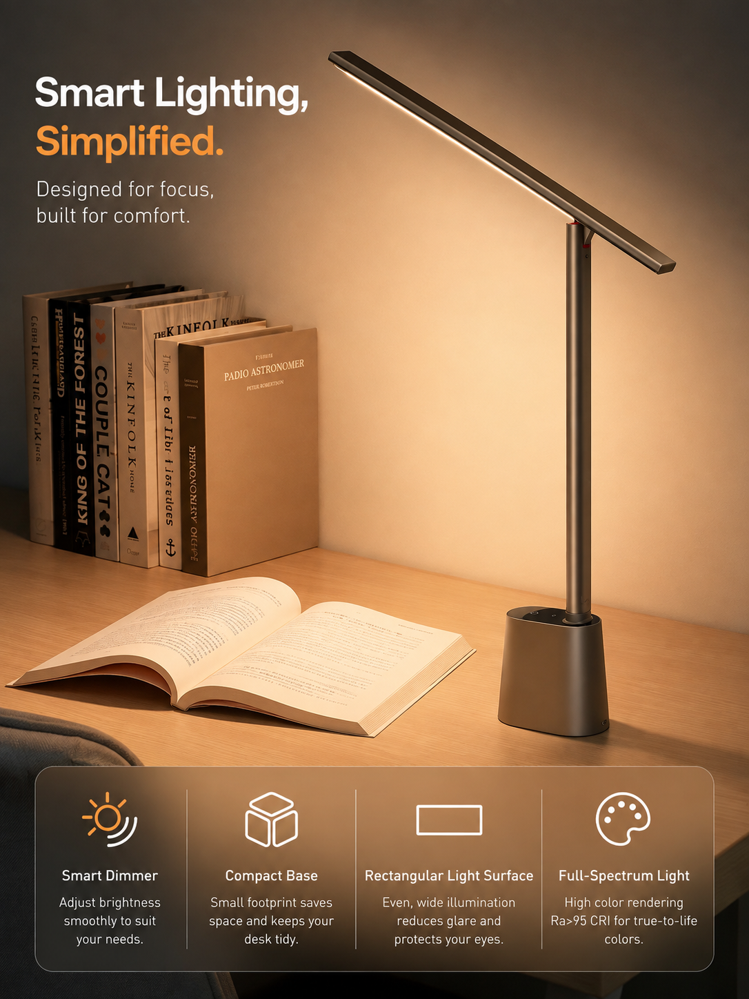 LED Desk Lamp Eye Protection Study Dimmable Office Light Foldable Table Lamp Smart Adaptive Brightness Bedside Read Lamp