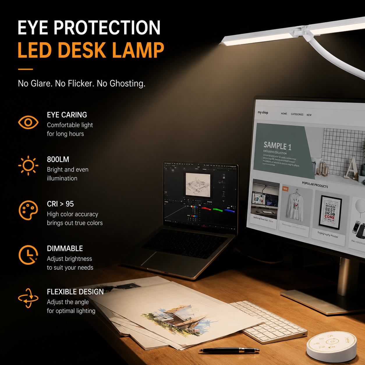 LED Desk Lamp Double/Single Head Architect Desk Lamps Office Eye-Caring Desk Dimmable