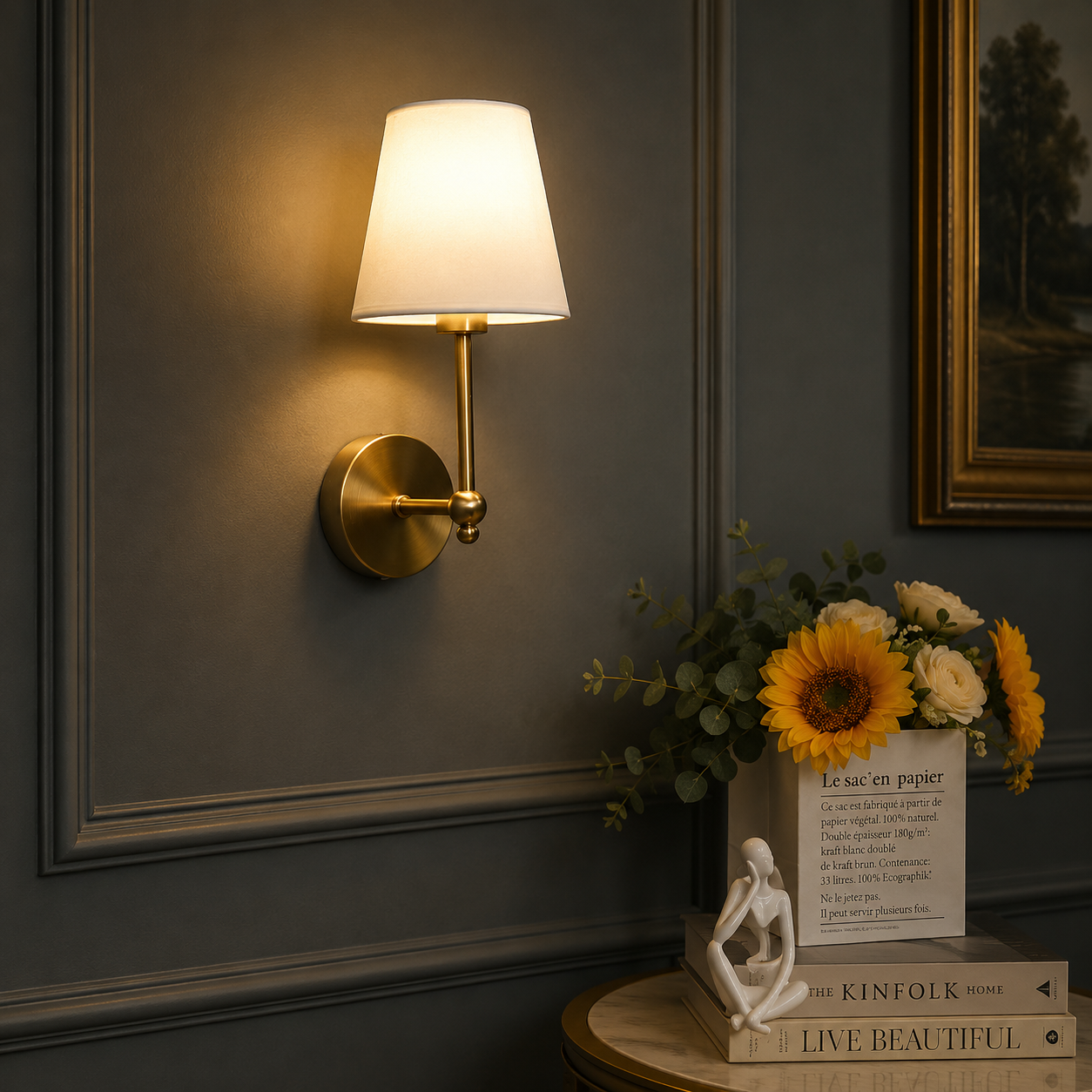 American Retro Wall Lamp Bedroom Bedside Lamp Bathroom Mirror Lamp Luster Luxury Sconce Fabric lampShade TV Wall Lights Fixtures