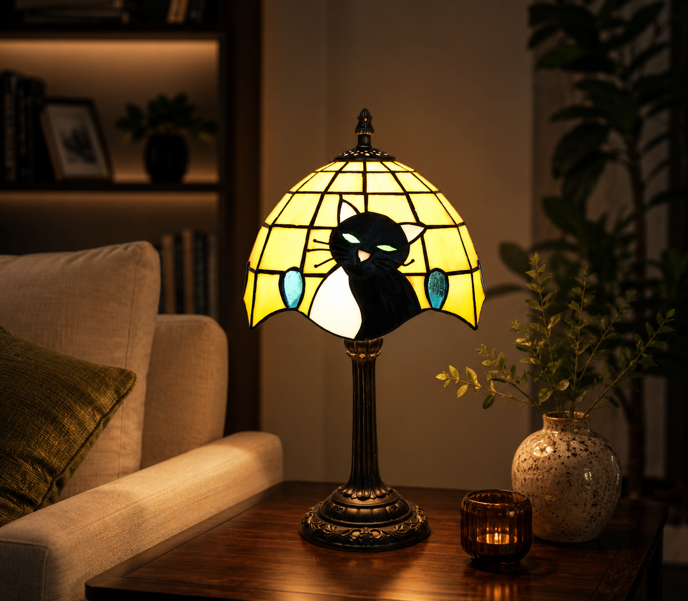 Black Cat Table Lamp for Bedroom Nightstand Decor