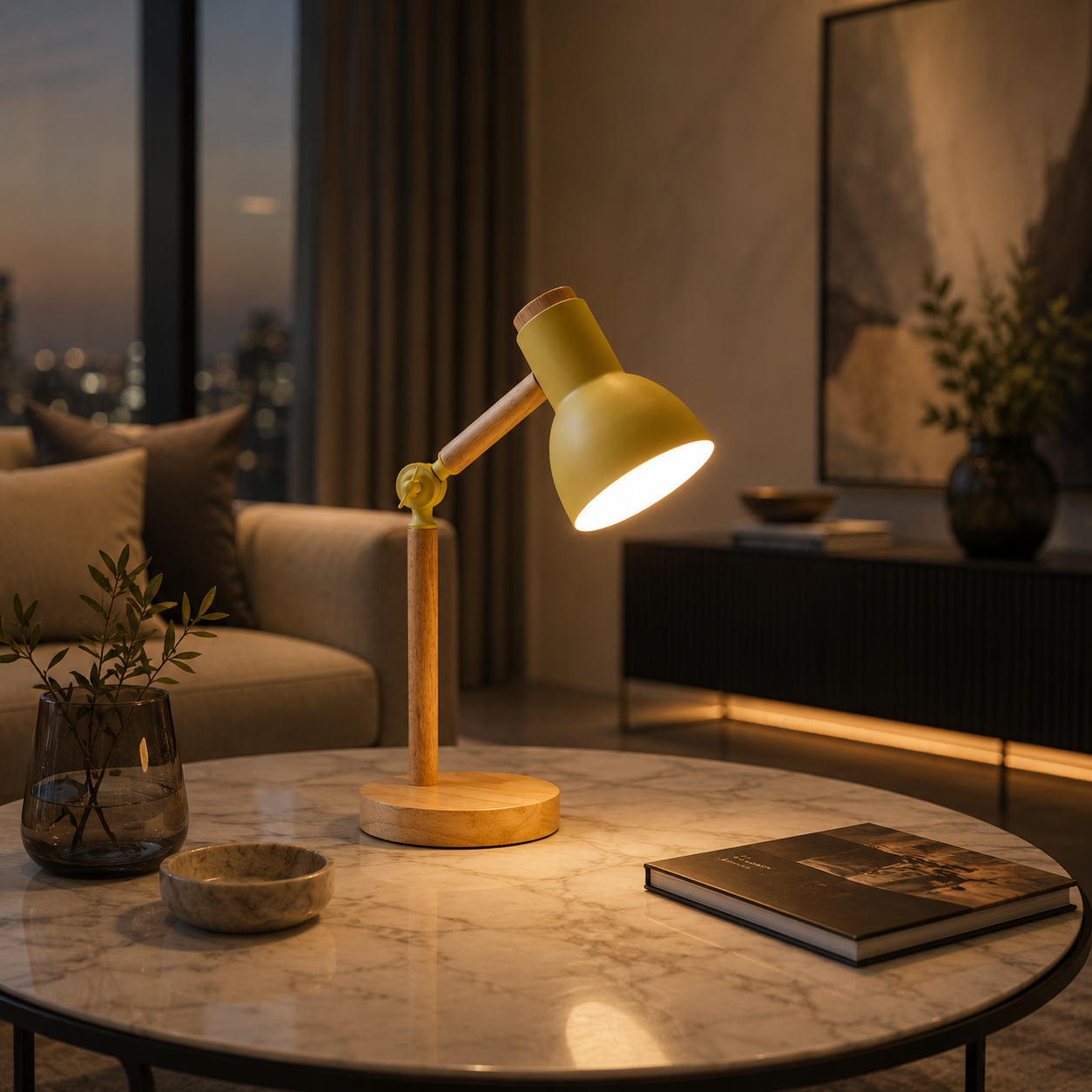 Creative Nordic Table Lamp Wooden Art LED Turn Head Simple Bedside Desk