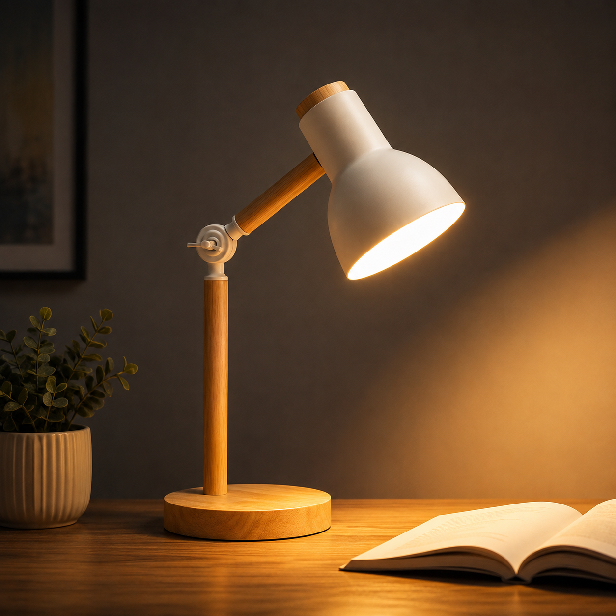 Creative Nordic Table Lamp Wooden Art LED Turn Head Simple Bedside Desk
