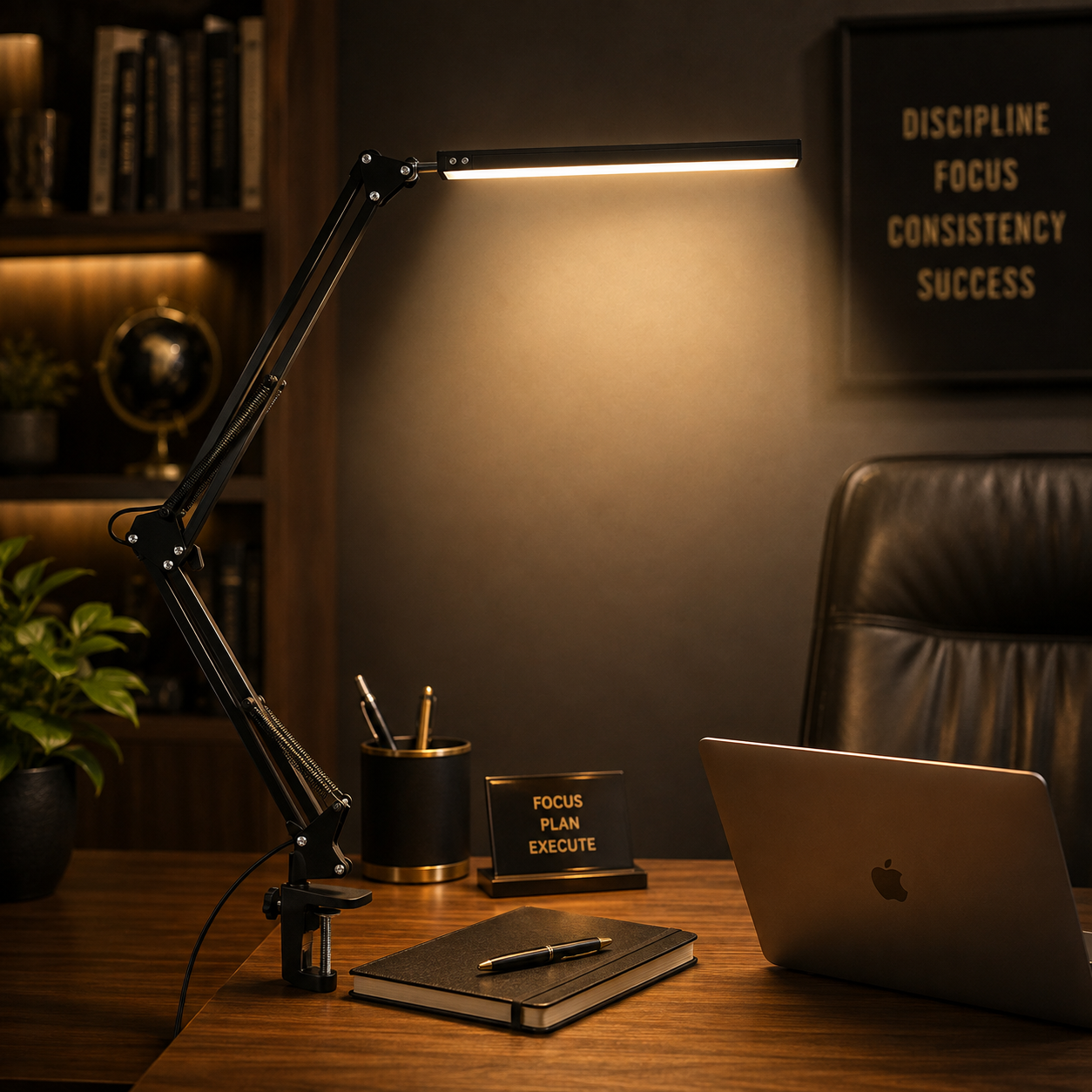 LED Desk Lamp with Clamp Swing Arm Eye-Caring Dimmable