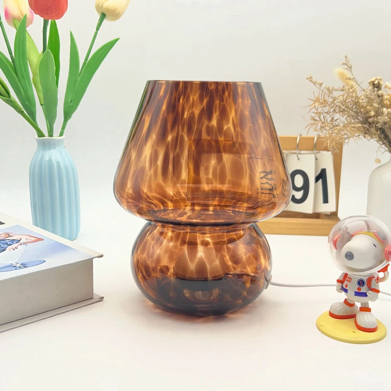 Colorful Glass Mushroom Table Lamp Bedside Lamp Cream Style Simple Girly Atmosphere Lamp
