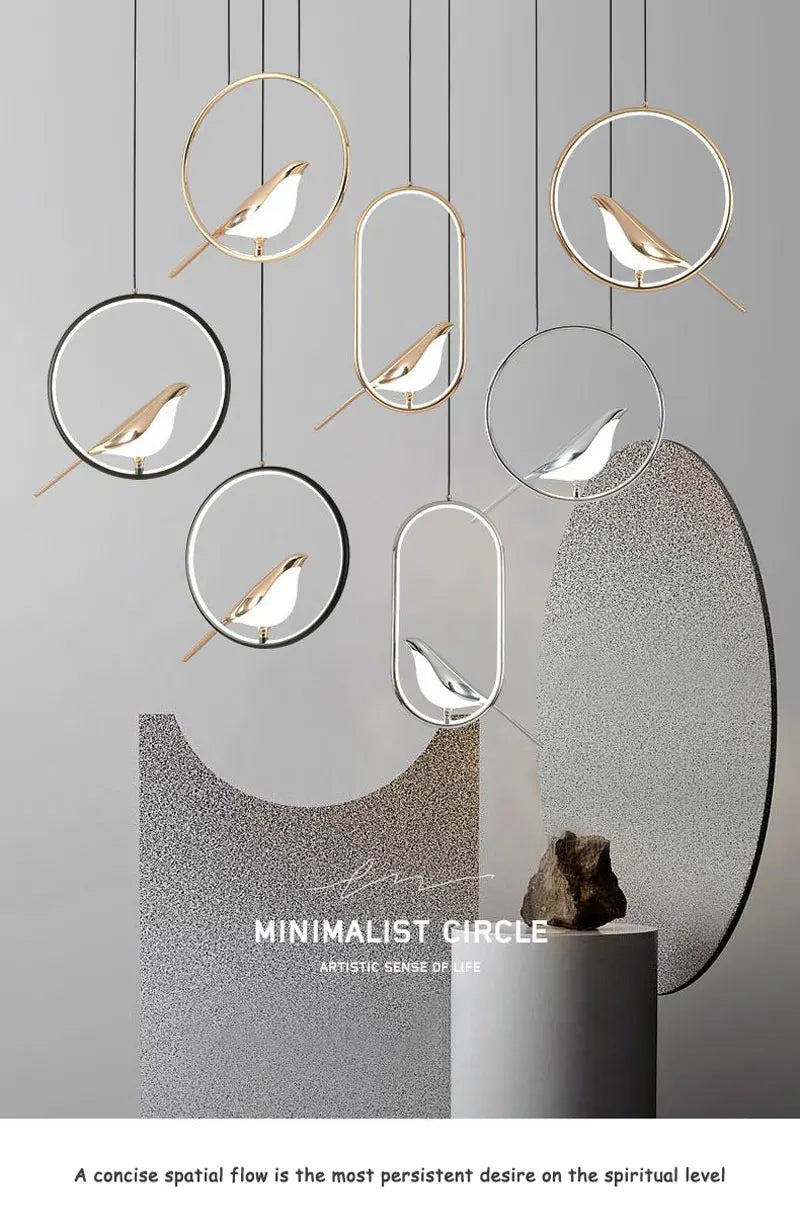 Rotatable Magpie Bird LED Pendant Light for Bedside Bedroom Indoor Gold Silver Hanging Lighting Chandelier