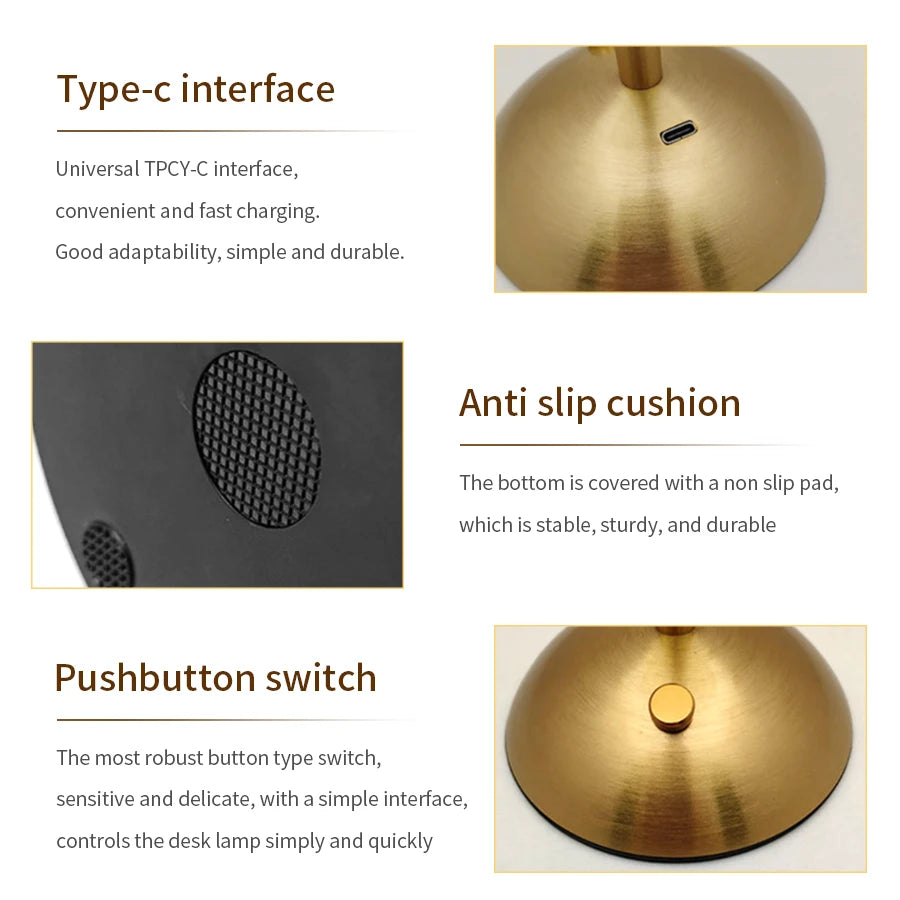 Dimmable Desktop Decor Night Light Table Lamp LED Touch Sensor Rechargeable Wireless Reading Lamp for Hotel Bar Bedroom Light