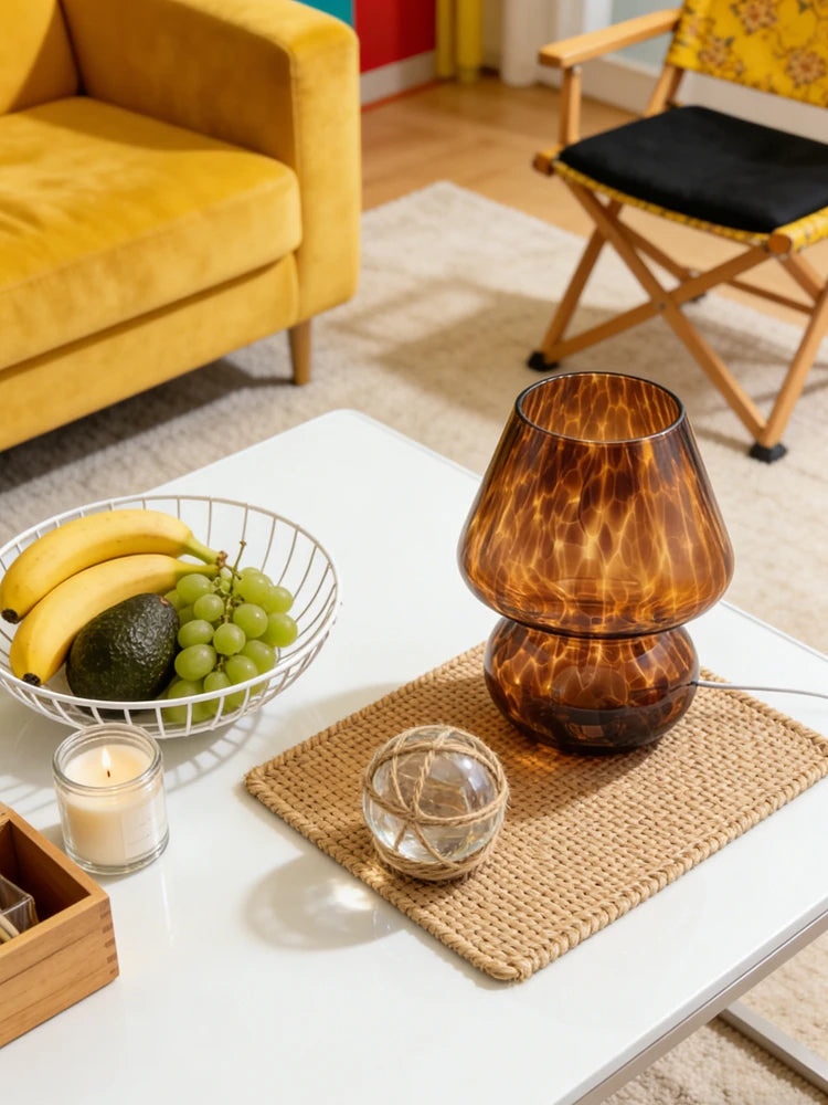 Colorful Glass Mushroom Table Lamp Bedside Lamp Cream Style Simple Girly Atmosphere Lamp