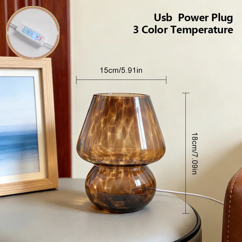 Colorful Glass Mushroom Table Lamp Bedside Lamp Cream Style Simple Girly Atmosphere Lamp