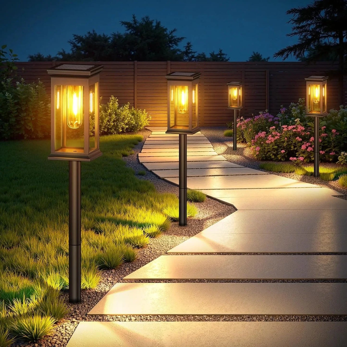 Waterproof Bright Solar Pathway Lights Energy Efficient LED Landscape Lamps for Yard Garden Walkway Driveway Night Illumination