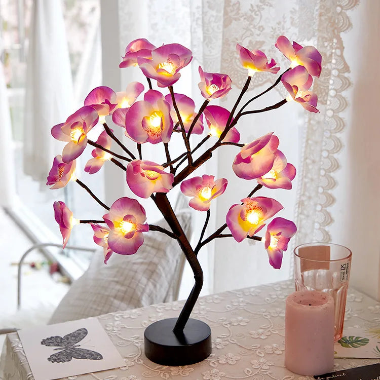24 LED Table Lamp USB Power Fairy Flower Tree Night Light Bedroom Bedside Living Room Desktop Decoration Desk Lamp Night Lights