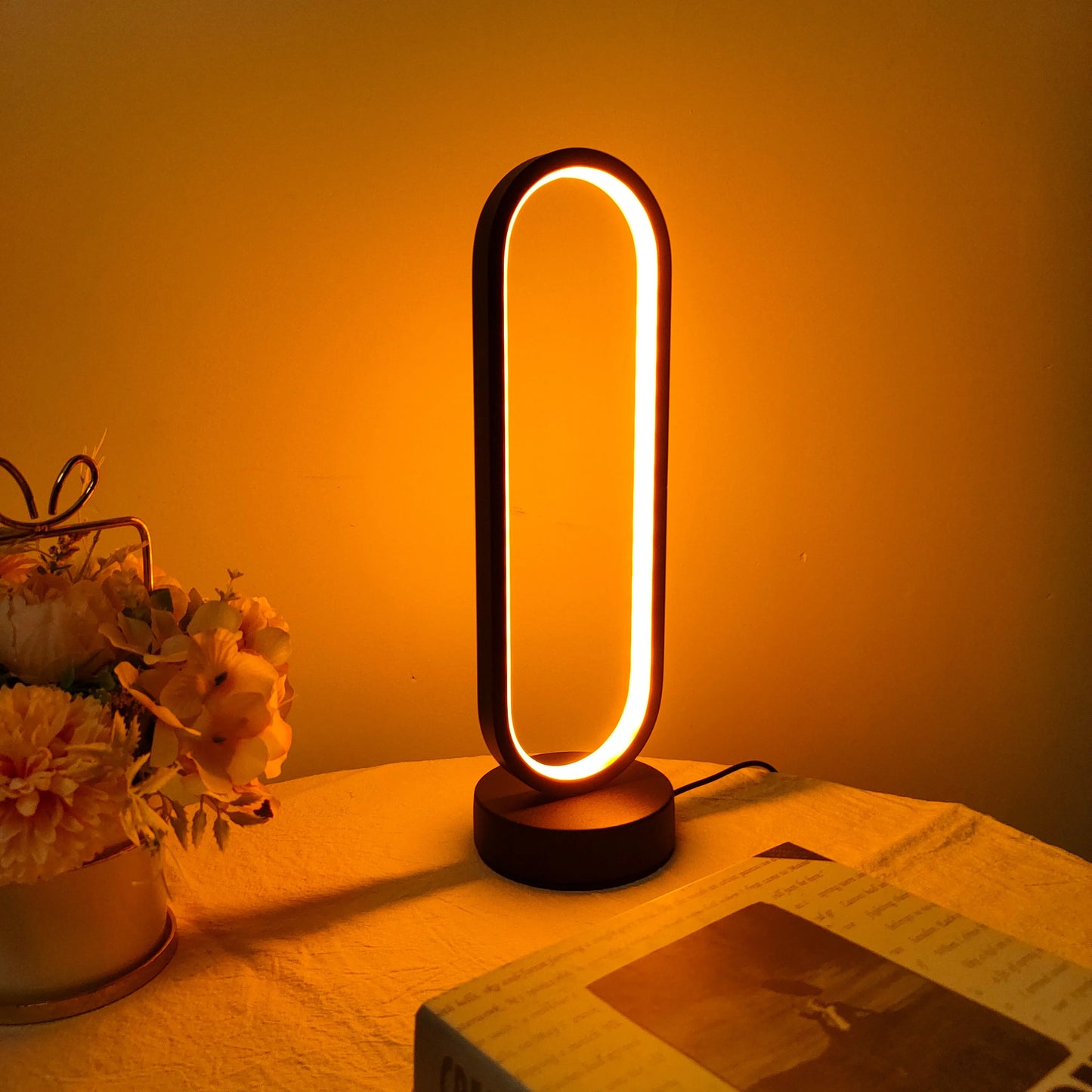 1PC Lamp Bedroom Ring Lamp Living Room Three-color Dimming Bedside Lamp LED