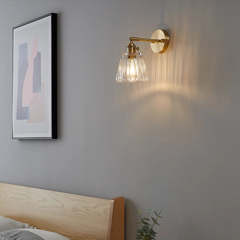 Nordic modern simple light luxury brass glass wall lamp