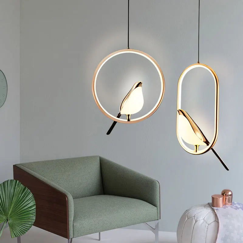 Rotatable Magpie Bird LED Pendant Light for Bedside Bedroom Indoor Gold Silver Hanging Lighting Chandelier