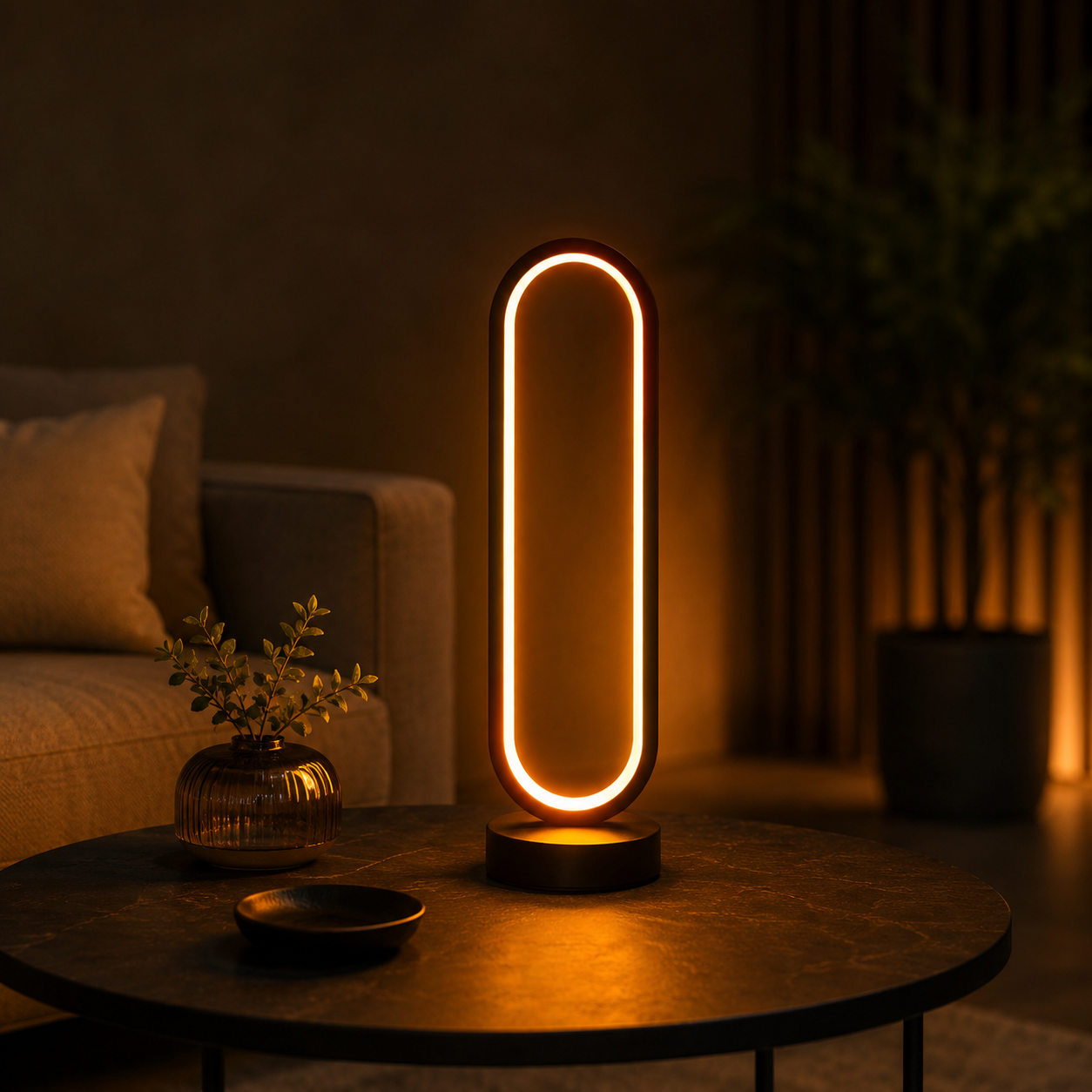 1PC Lamp Bedroom Ring Lamp Living Room Three-color Dimming Bedside Lamp LED
