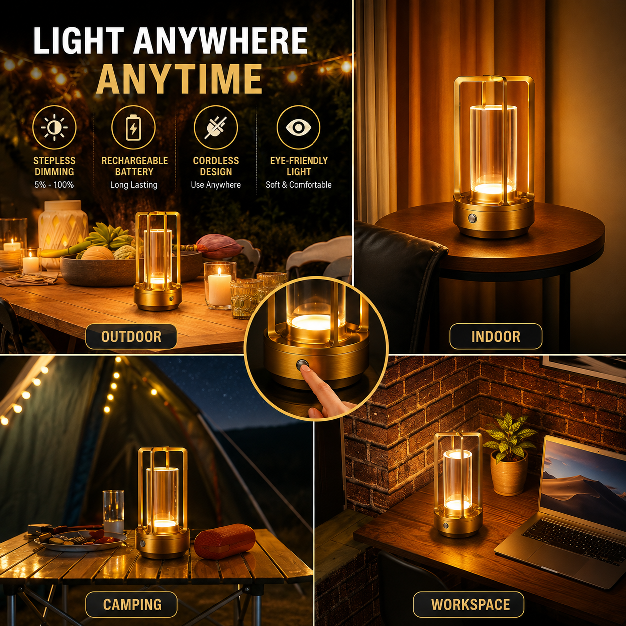 Nightlight Rechargeable Led Cordless Table Lamp Desk Lamps