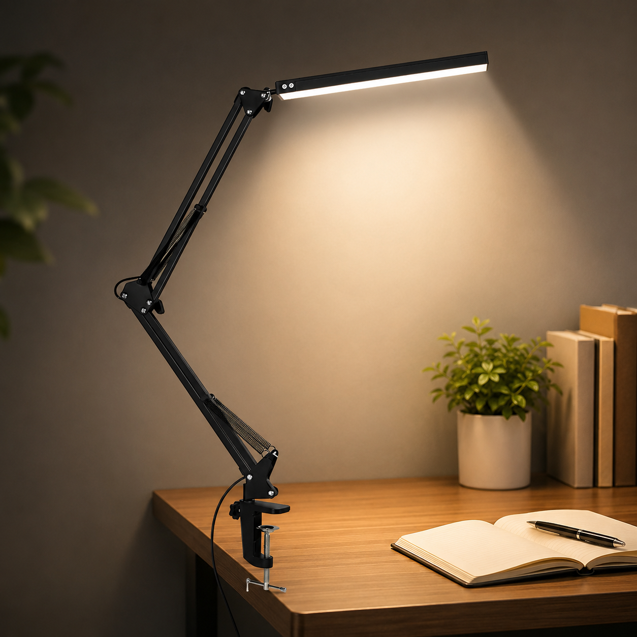 LED Desk Lamp with Clamp Swing Arm Eye-Caring Dimmable