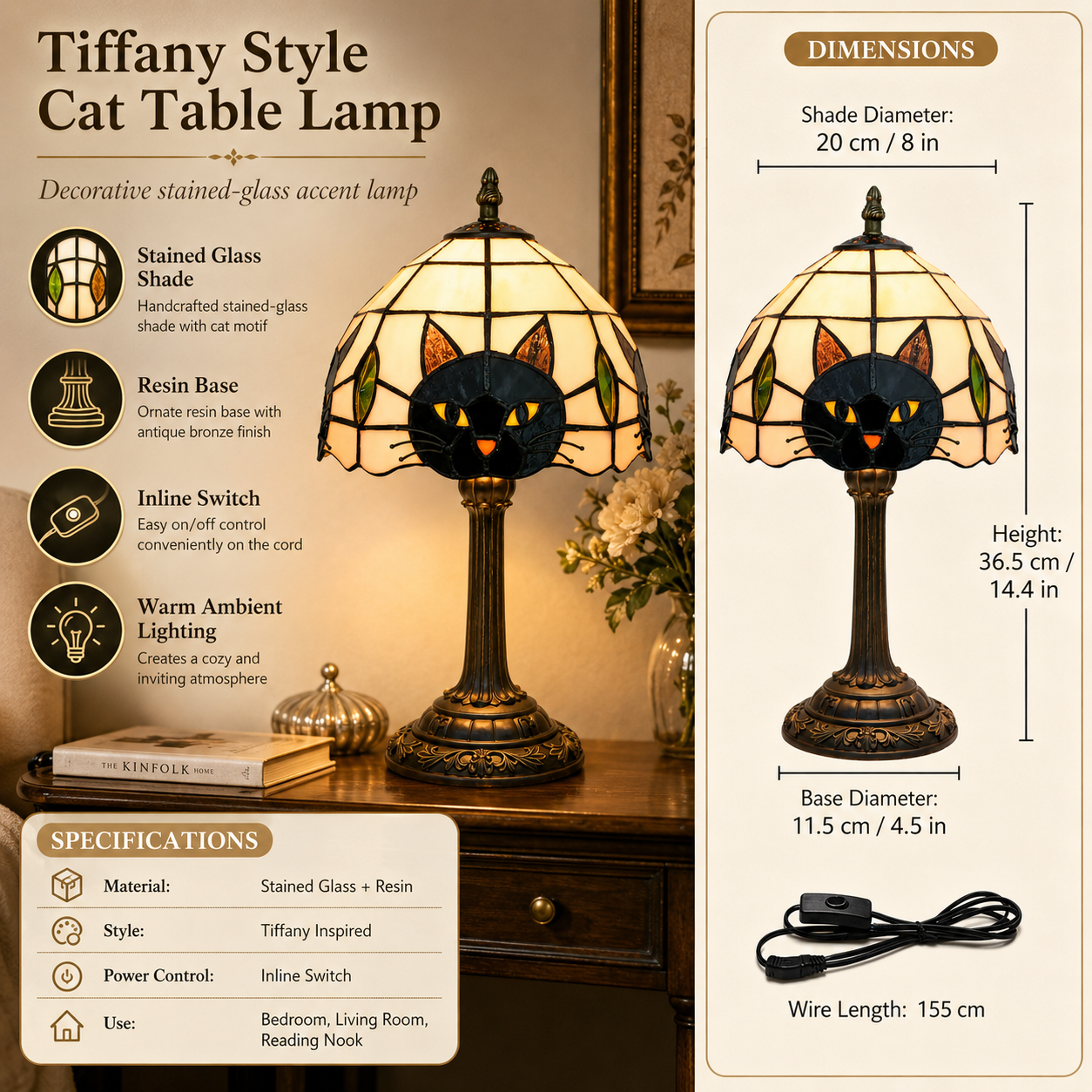 Black Cat Table Lamp for Bedroom Nightstand Decor