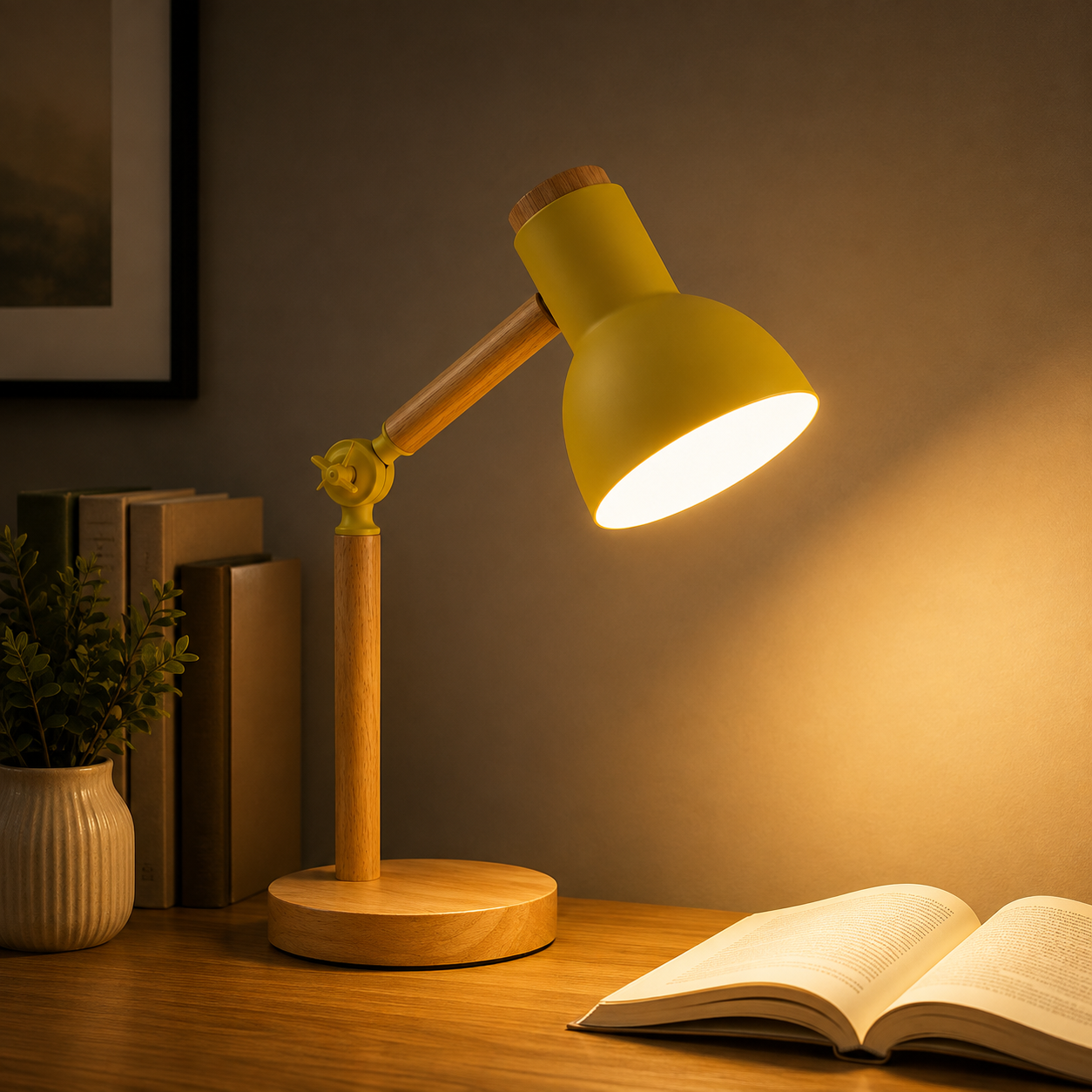 Creative Nordic Table Lamp Wooden Art LED Turn Head Simple Bedside Desk