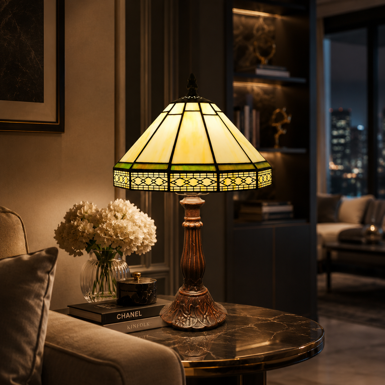 European Geometric Small Table Lamp Tiffany Style Living Room Bar Decoration Office Desk Glass Lighting