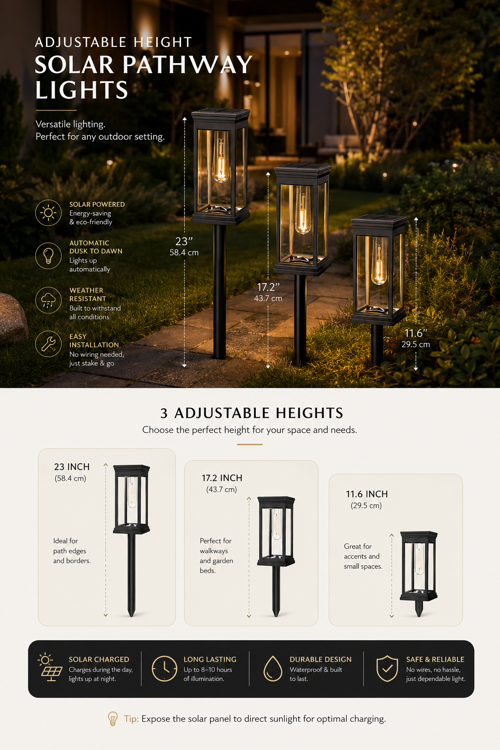 Waterproof Bright Solar Pathway Lights Energy Efficient LED Landscape Lamps for Yard Garden Walkway Driveway Night Illumination