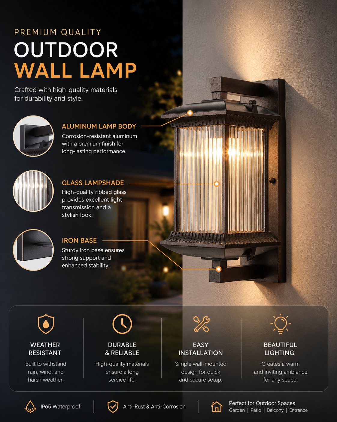 Outdoor Wall Lamp Metal Waterproof Outside Wall Lights AC90-260V Exterior Wall Lighting for Hotel Villa Big Porch Garden Gate