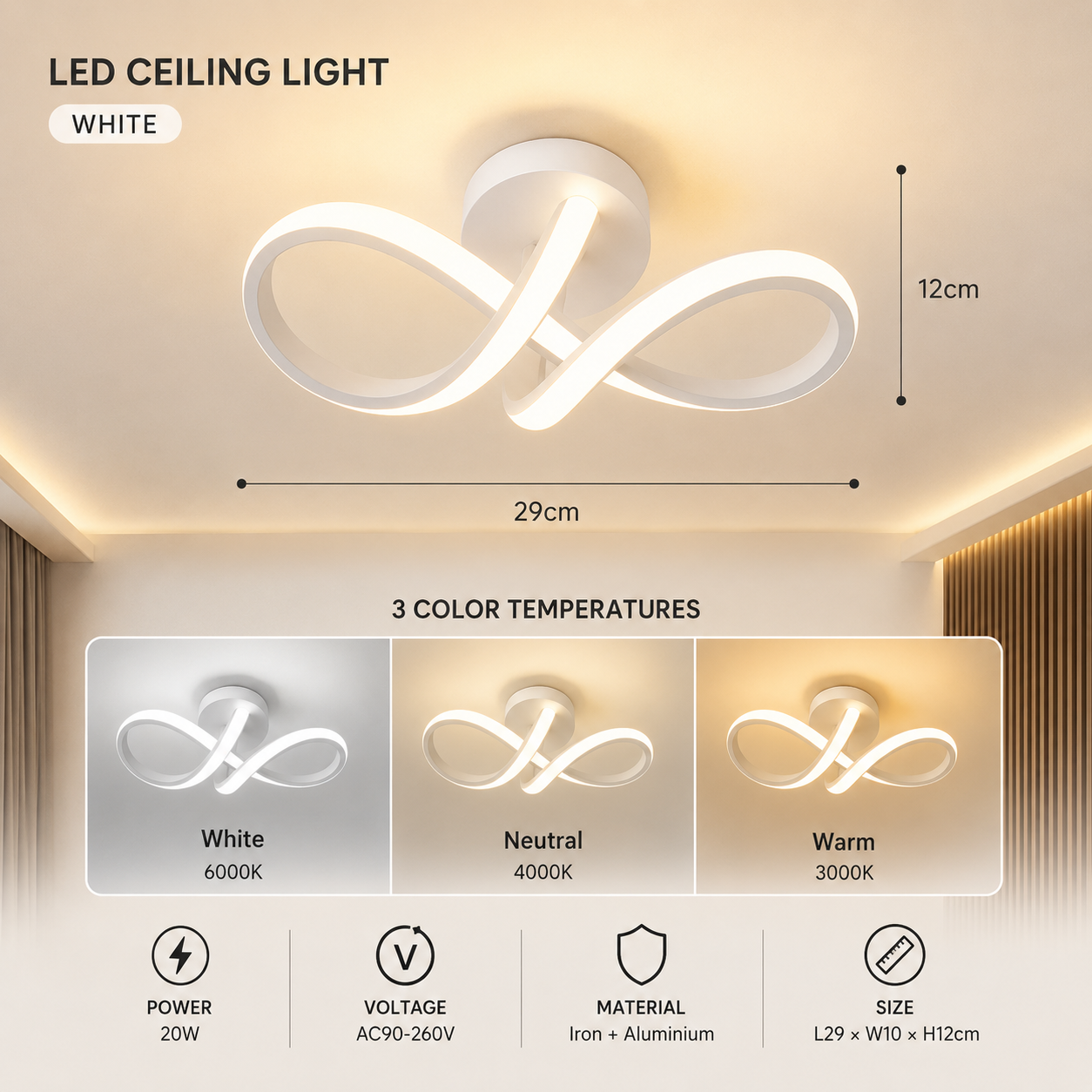 LED Aisle Ceiling Lights Modern Chandelier Three Colors Lamp